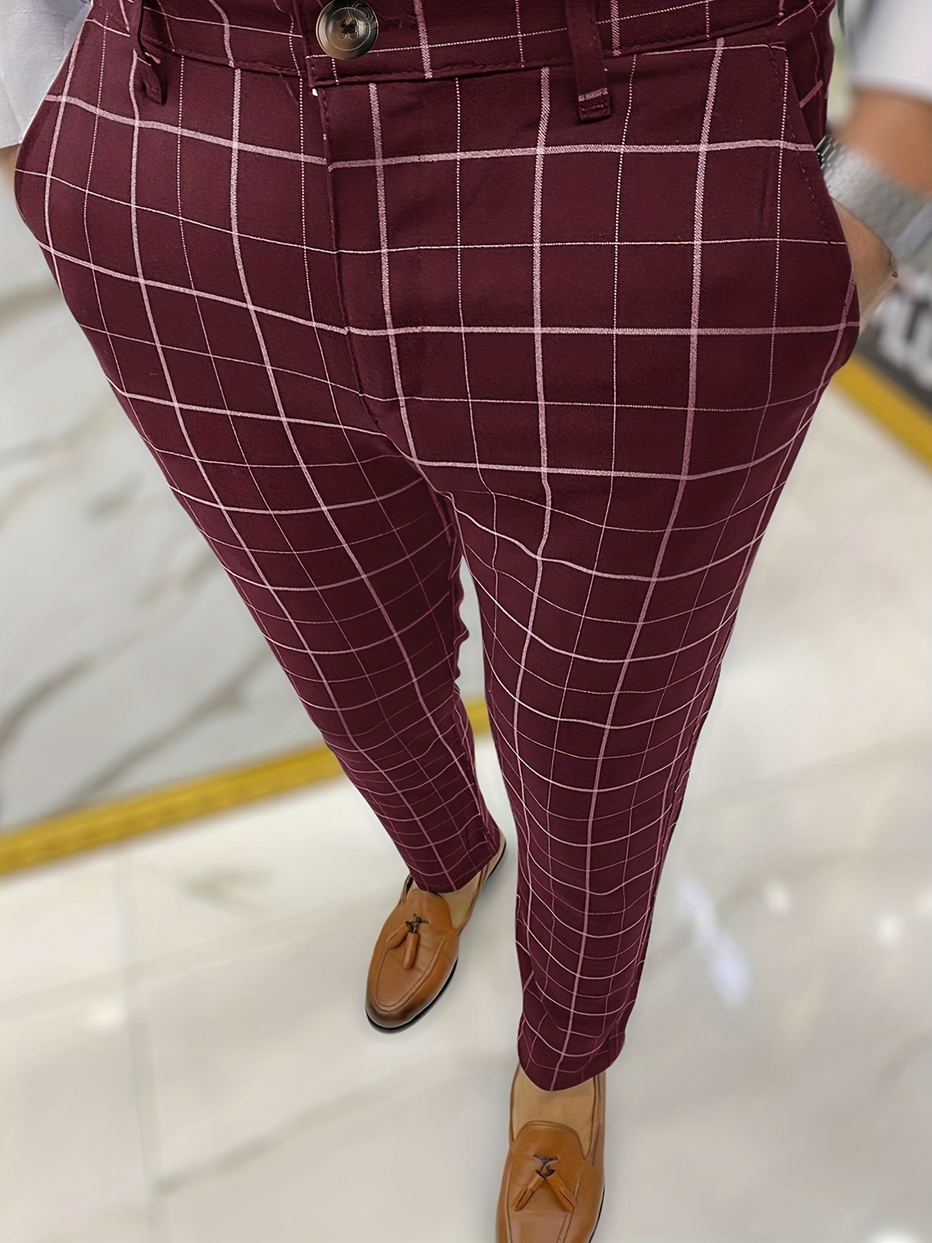 Men's Plaid Striped Slim Fit Trousers