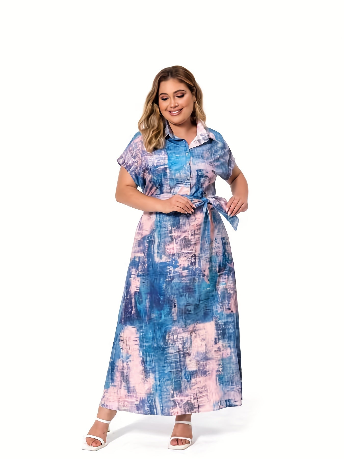 Tie Dye Shirt Dress With Belt
