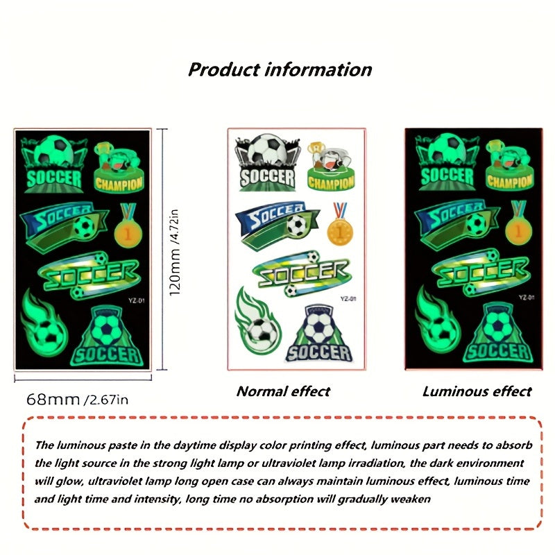 10pcs Glow in the Dark Football Tattoo Stickers - Fan Favorite