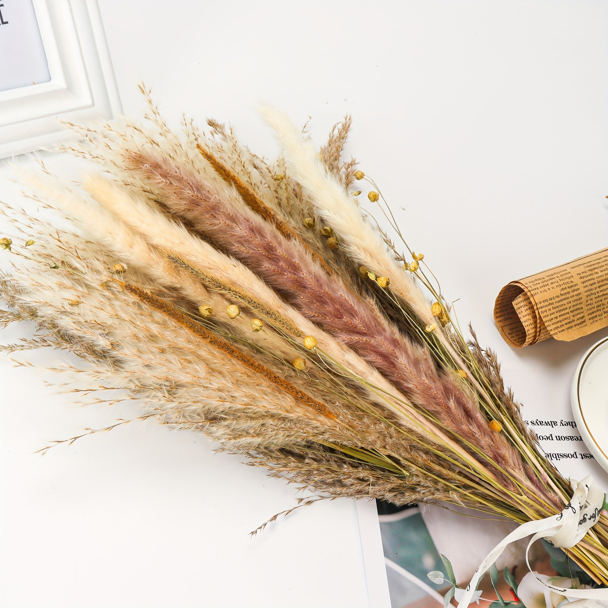 65pcs Natural Dried Pampas Grass Bouquet for Wedding Farmhouse Party Table Decor