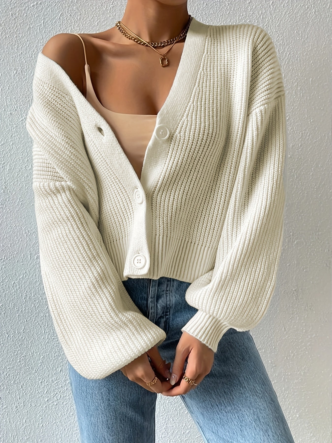 Button Front Knitted Cardigan Long Sleeve