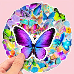 50pcs Colorful Butterfly Stickers Waterproof for Water Bottles Laptop