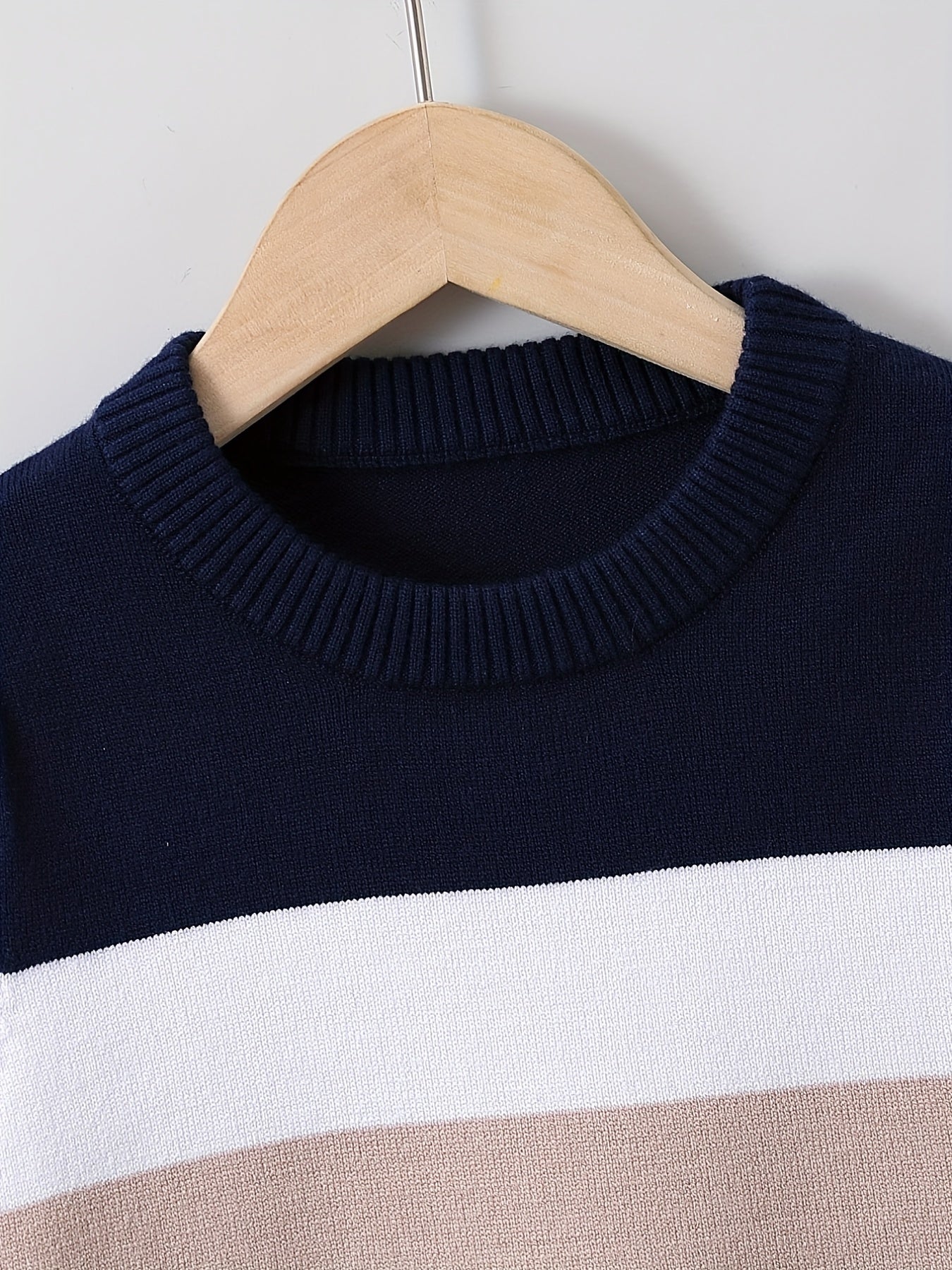 Boys Block Sweater Round Neck Long Sleeve Knit Pullover Top