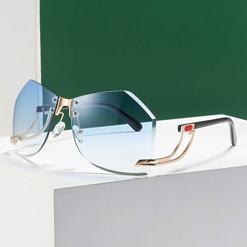 Oversized Rimless Wrap Around Sunglasses