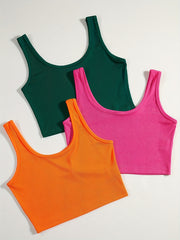 Solid Tank Top 3 Pack Sleeveless Crew Neck Sexy Summer Blouse