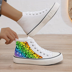 Leopard Heart Print Plush Lined Thermal Chunky Canvas Sneakers