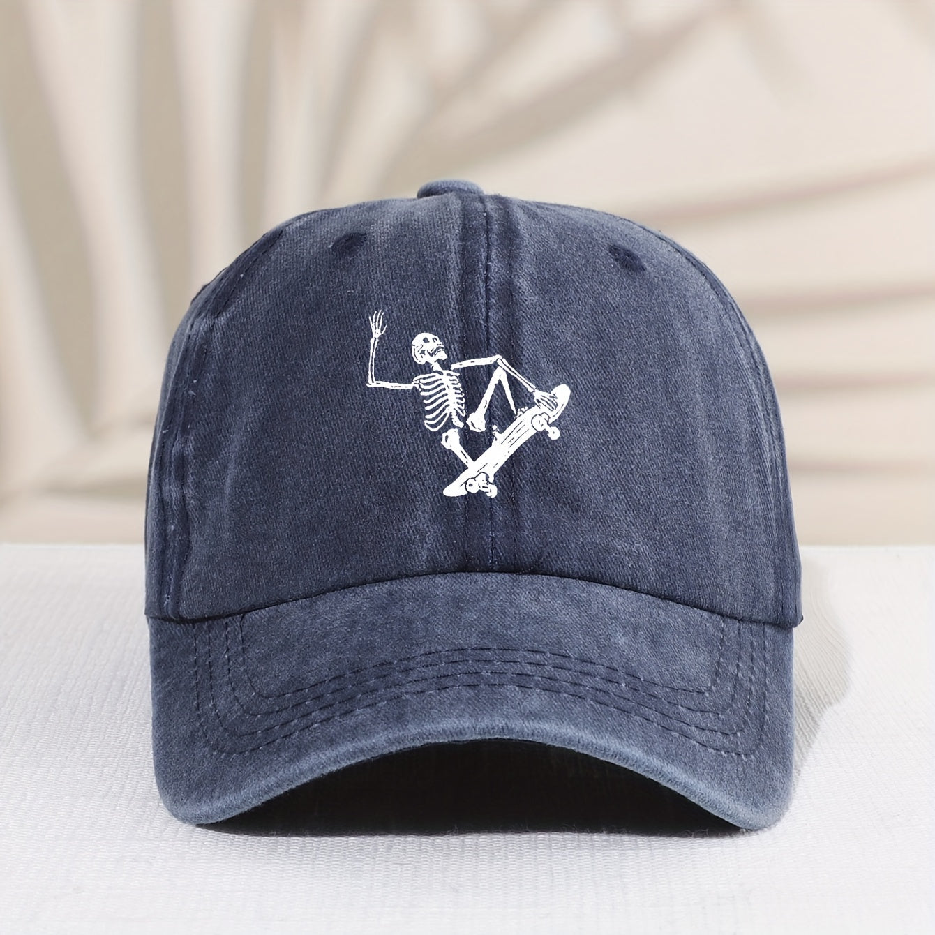Kids Sunshade Distressed Vintage Baseball Cap with Skull Skateboard Print