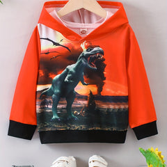 Dino 3D Print Boys Hooded Sweatshirt for Spring Fall