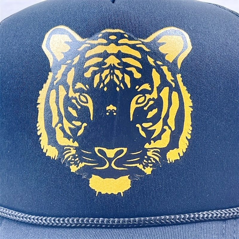 Tiger Head Print Trucker Hat Mesh Baseball Cap Hip Hop Adjustable Dad Hats