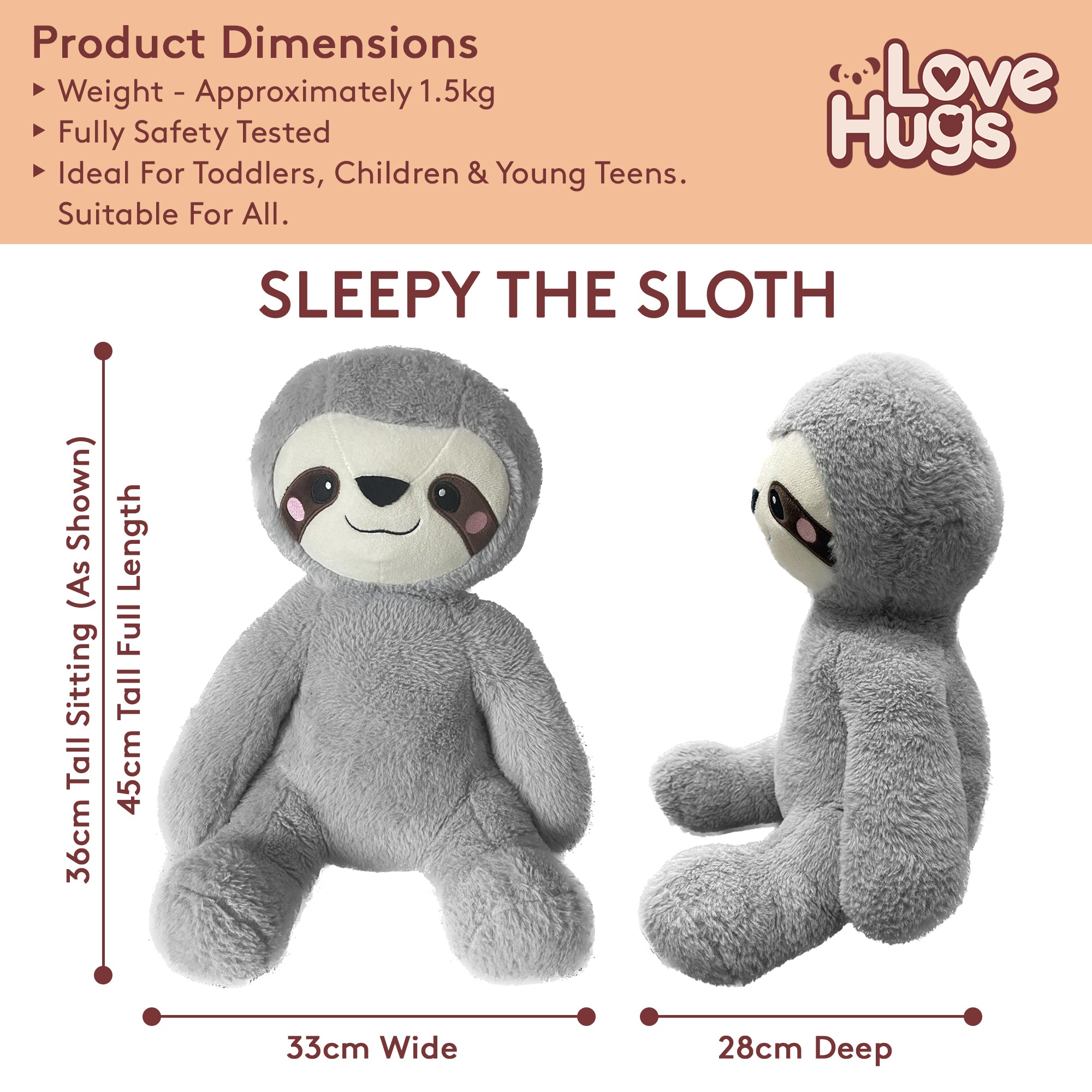 5kg Weighted Sloth Teddy Bear for Anxiety Comfort & Stress Relief