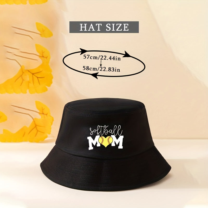 Softball Mom Print Bucket Hat Solid Casual Basin Hat Cotton