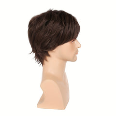 European American Handsome Wig Men's Brown Short Straight Hair