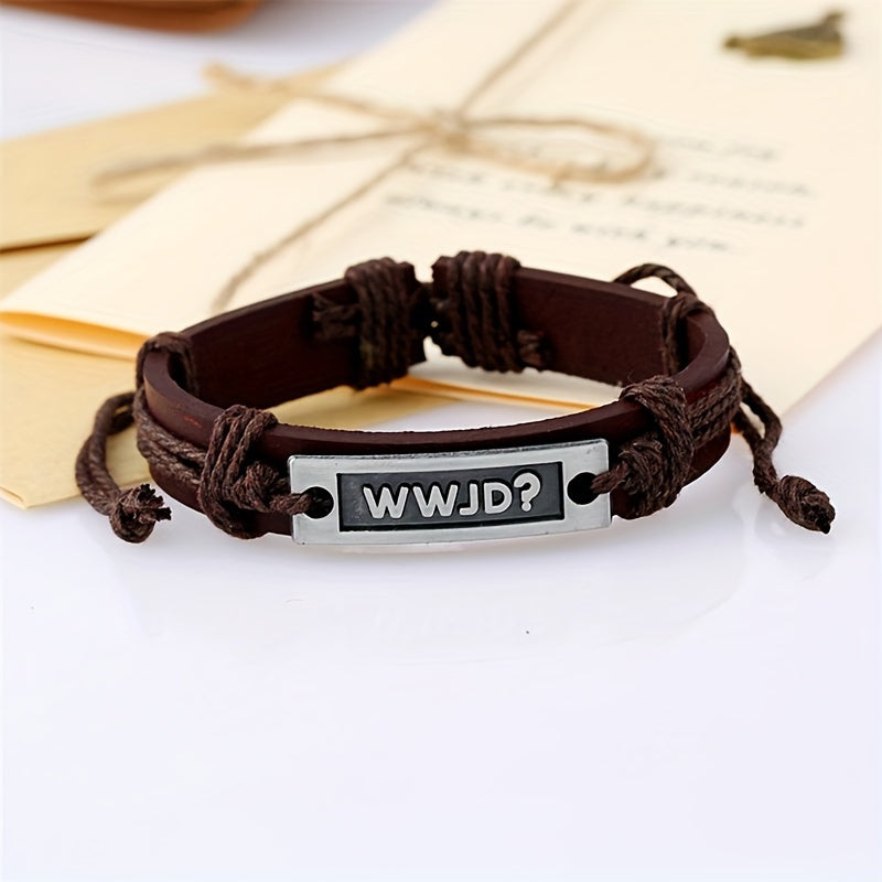WWJD Bracelets Christian Bible Verse Handwoven PU Leather Sports Wristband