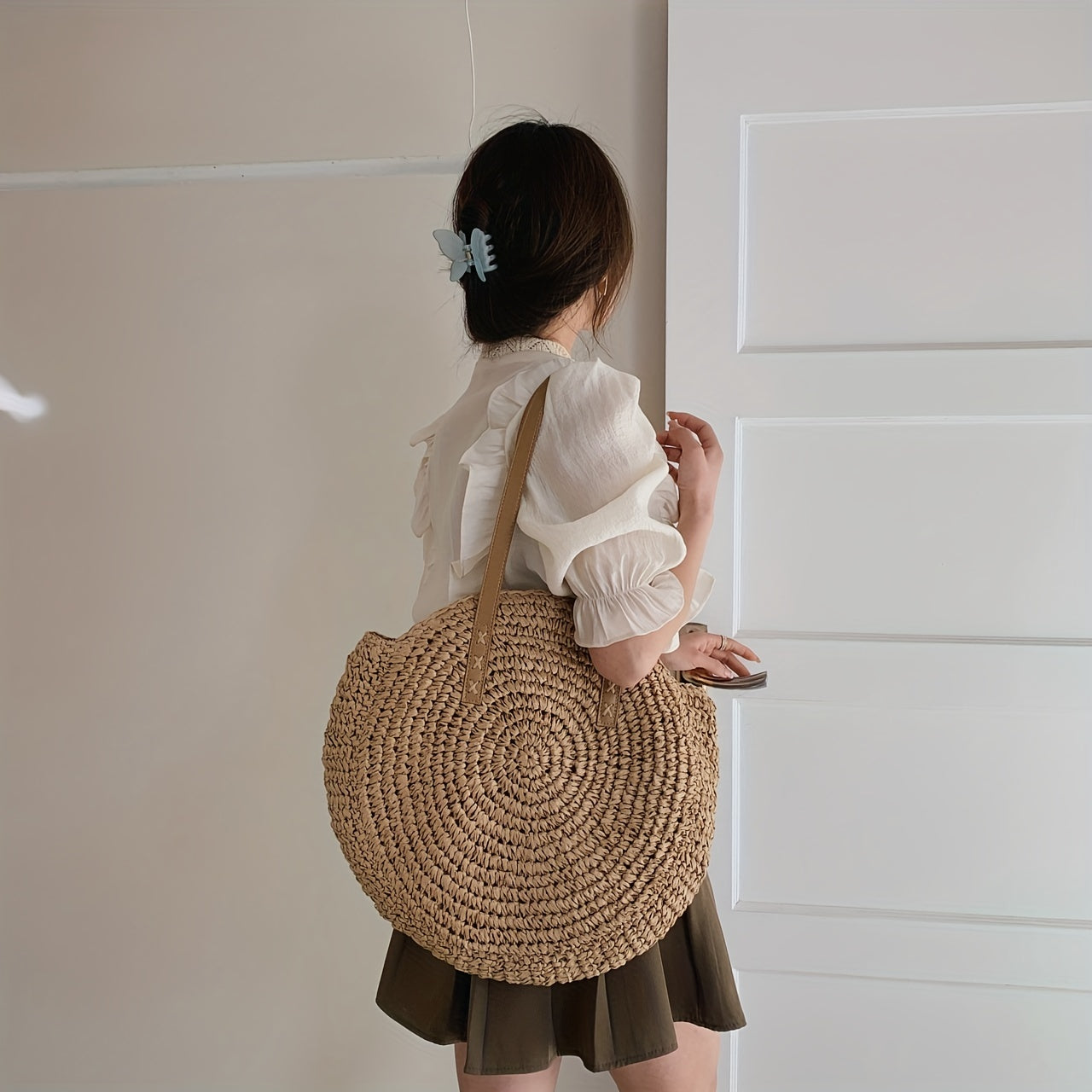 Summer Straw Shoulder Bag Minimalist Woven Storage Handbag