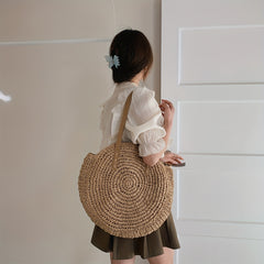 Summer Straw Shoulder Bag Minimalist Woven Storage Handbag