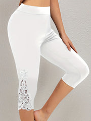 Lace Contrast Skinny Capris Leggings Women's Clothing