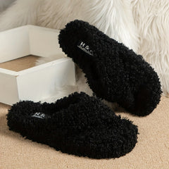 Faux Fur Platform Slip-On Shoes Cross Strap Slippers