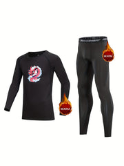 Kids Fleece Lined Compression Base Set Chinese Year Dragon Pattern