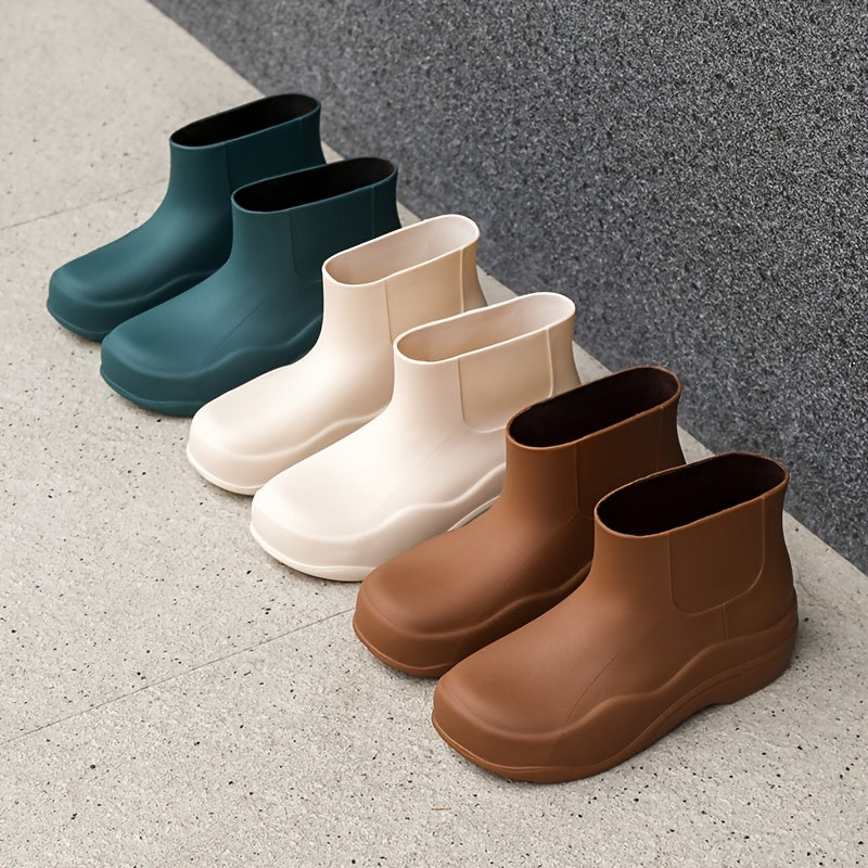 Women's Solid Non-slip Chunky Rain Boots - Waterproof Short Boots
