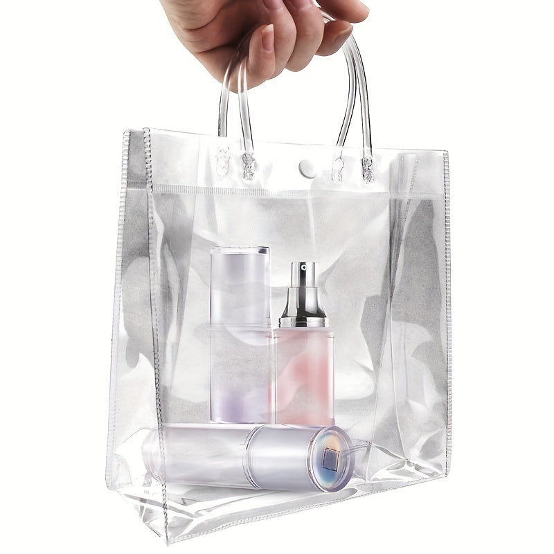 5pcs Transparent Plastic Gift Bags With Handle Reusable PVC Plastic Handbags