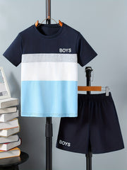 Boys Casual BOYS Graphic Print T shirt&Shorts Set Summer Kids Clothing
