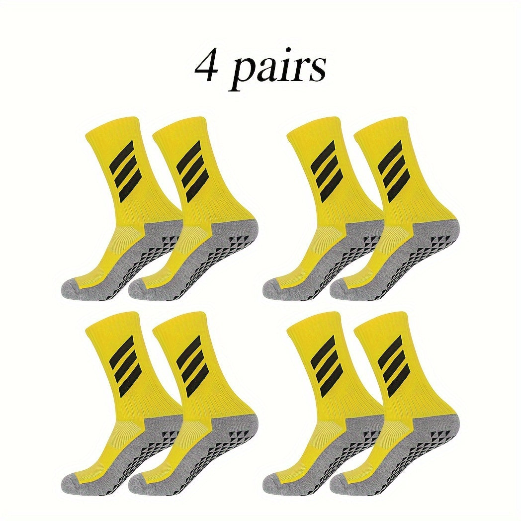 4 Pairs Non Slip Striped Football Socks