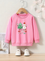 Christmas Snowman & Tree Print Girls Sweatshirt