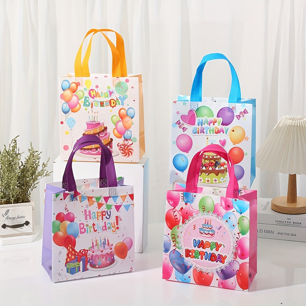 12 Pcs Happy Birthday Non-woven Bags - Kids Treat Bags - Waterproof Gift Bags