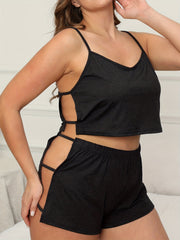 Sexy Pajamas Set Solid Strappy Cami Top & Shorts Two Piece Set
