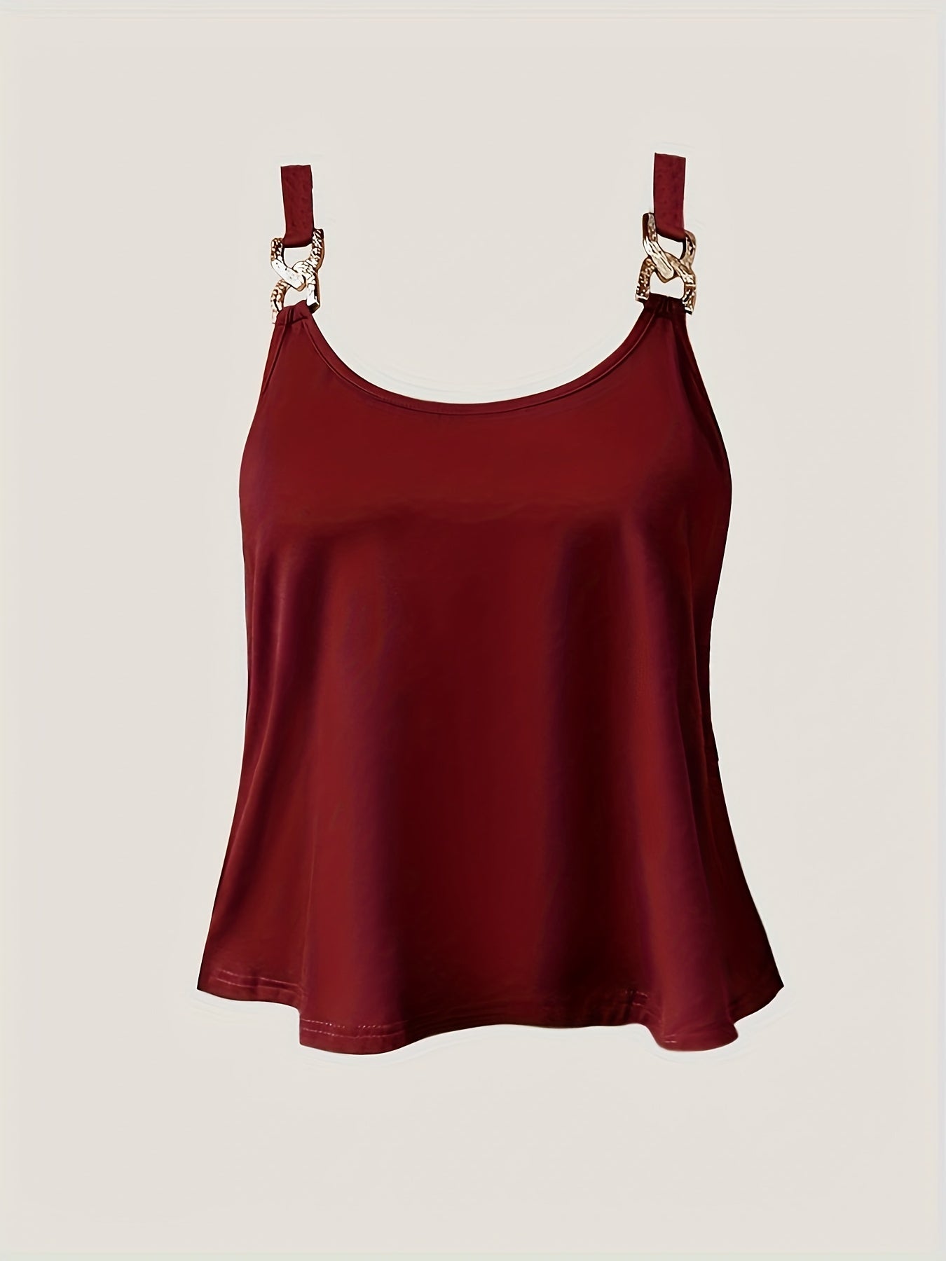Casual Tank Solid Metal Decor Round Neck