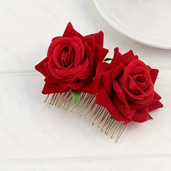 Double Red Rose Hair Comb for Women