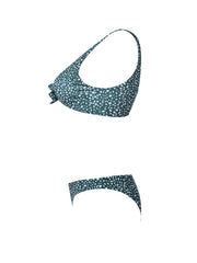 Dark Green Polka Dot Bikini Set V Neck Knot Front High Cut 2 Piece Swimsuit