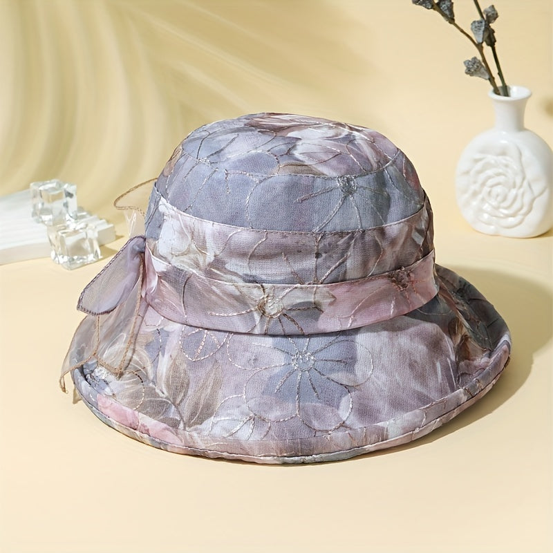 Vintage Flower Bucket Hat Rolled Brim Embroidery Basin Hat