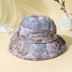Vintage Flower Bucket Hat Rolled Brim Embroidery Basin Hat