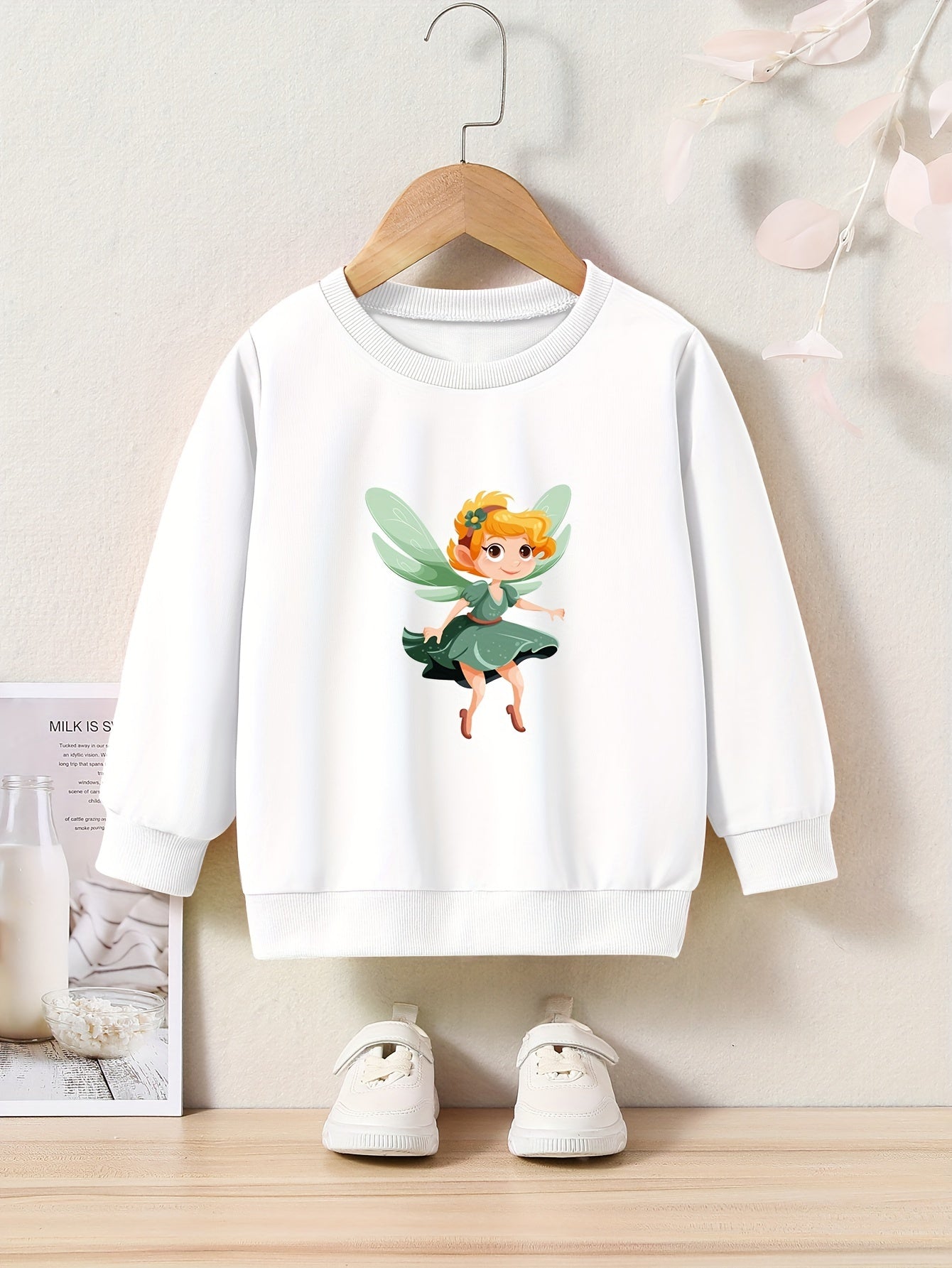OERYUI Cartoon Elf Girl Print Crew Neck Pullover Top Kids Clothes Spring Fall