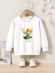 OERYUI Cartoon Elf Girl Print Crew Neck Pullover Top Kids Clothes Spring Fall
