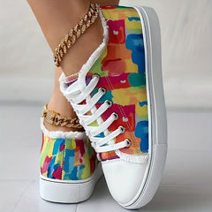 Colorful Canvas Lace-Up Low Top Walking Shoes
