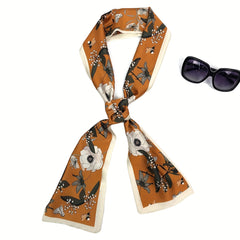 Vintage Flower Print Skinny Scarf Casual Necktie Scarf Hair Ribbon
