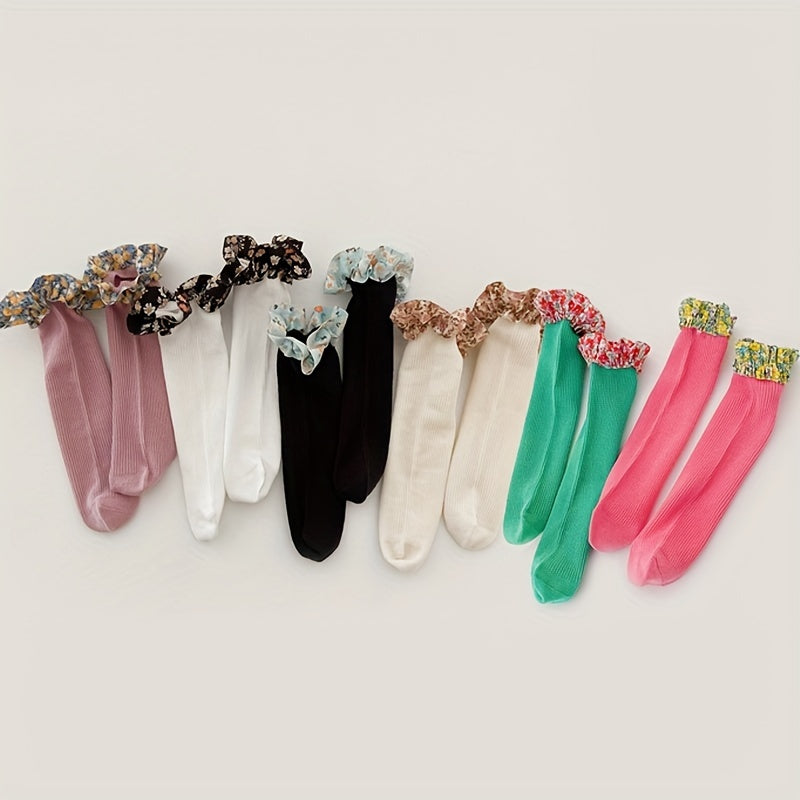 Girls Kids Ribbon Lace Ruffled Socks Soft Comfy Stockings