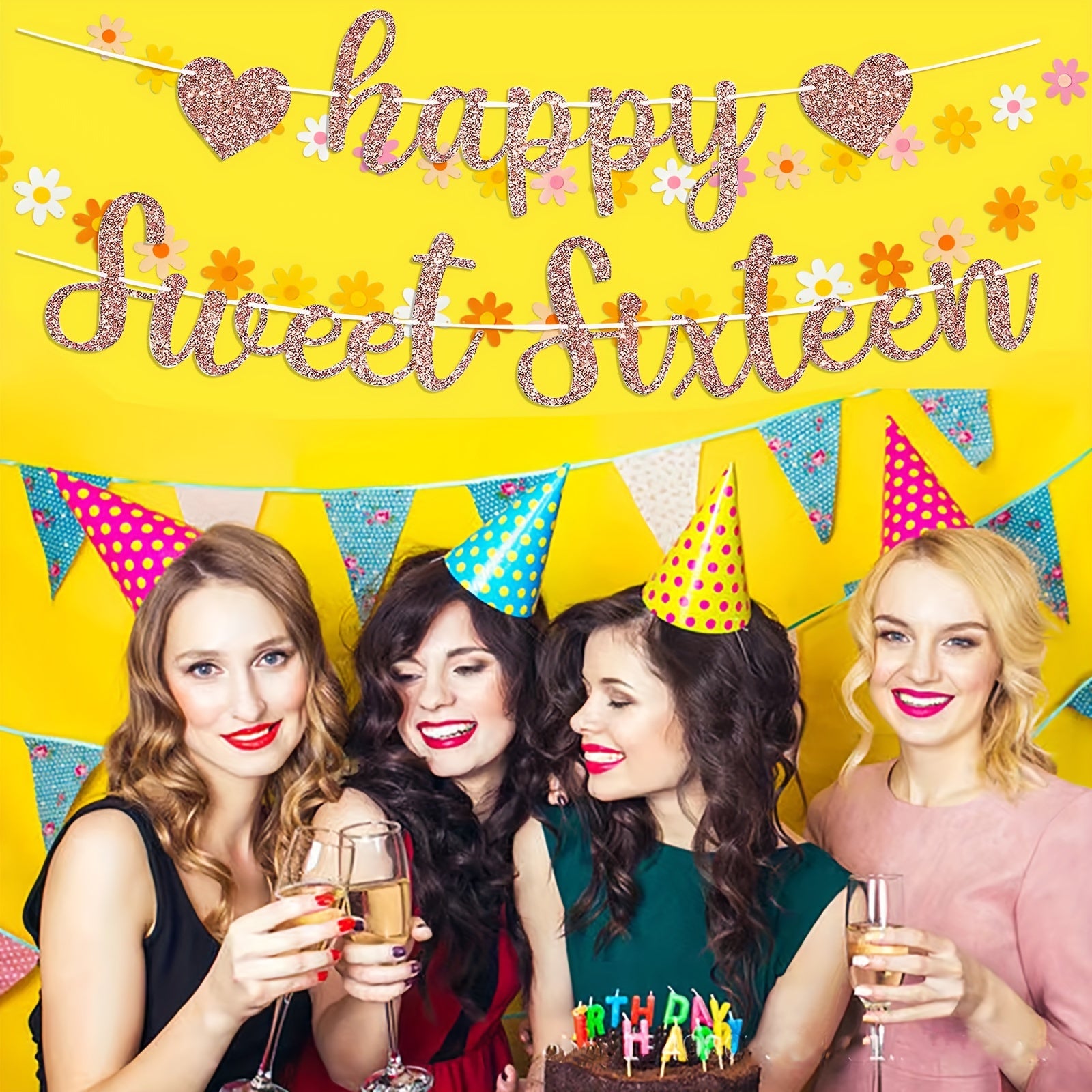 Sweet Sixteen Birthday Banner DIY Rose Golden Glitter Decorations
