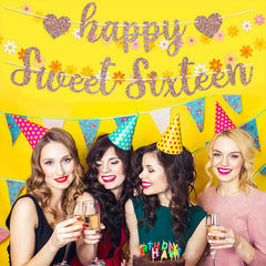 Sweet Sixteen Birthday Banner DIY Rose Golden Glitter Decorations