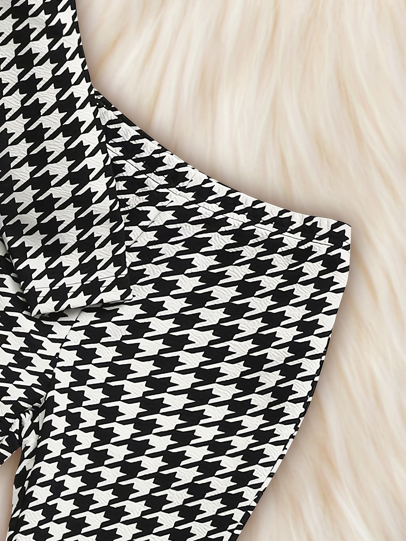 Girl's Heart Print Top & Flared Pants Set Houndstooth Pattern Outfit