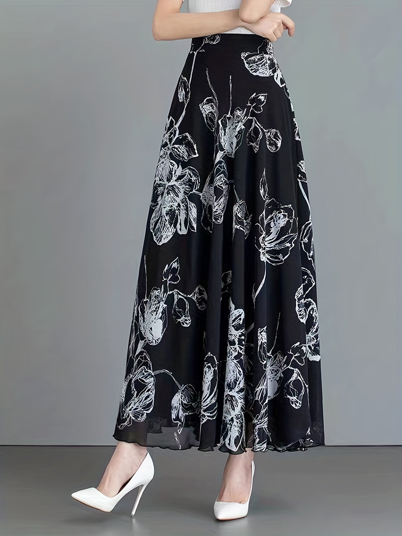 Floral High Waist Swing Skirt for Women