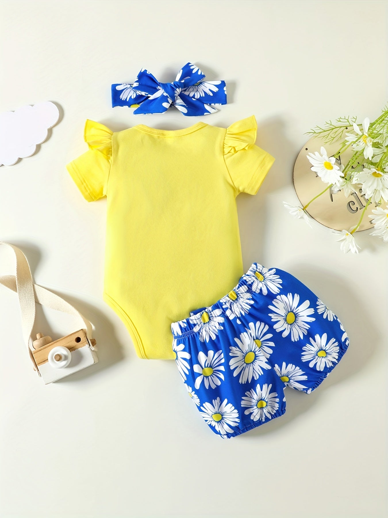 3pcs Infant Girls Mommy's Little Girl Onesie & Shorts & Headband Set