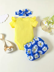3pcs Infant Girls Mommy's Little Girl Onesie & Shorts & Headband Set