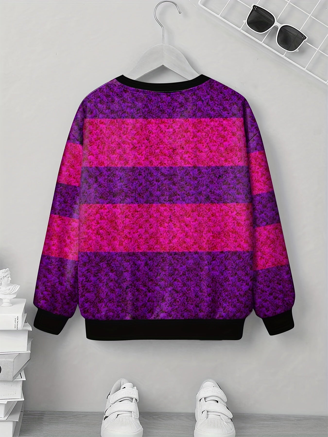 Purple Stripe Pattern Kid's Sweatshirt Unisex Pullover Long Sleeve Top
