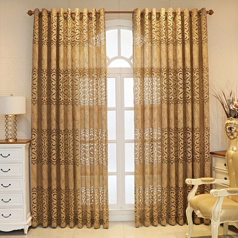 1pc Coffee European Style Jacquard Sheer Curtains for Living Room Bedroom