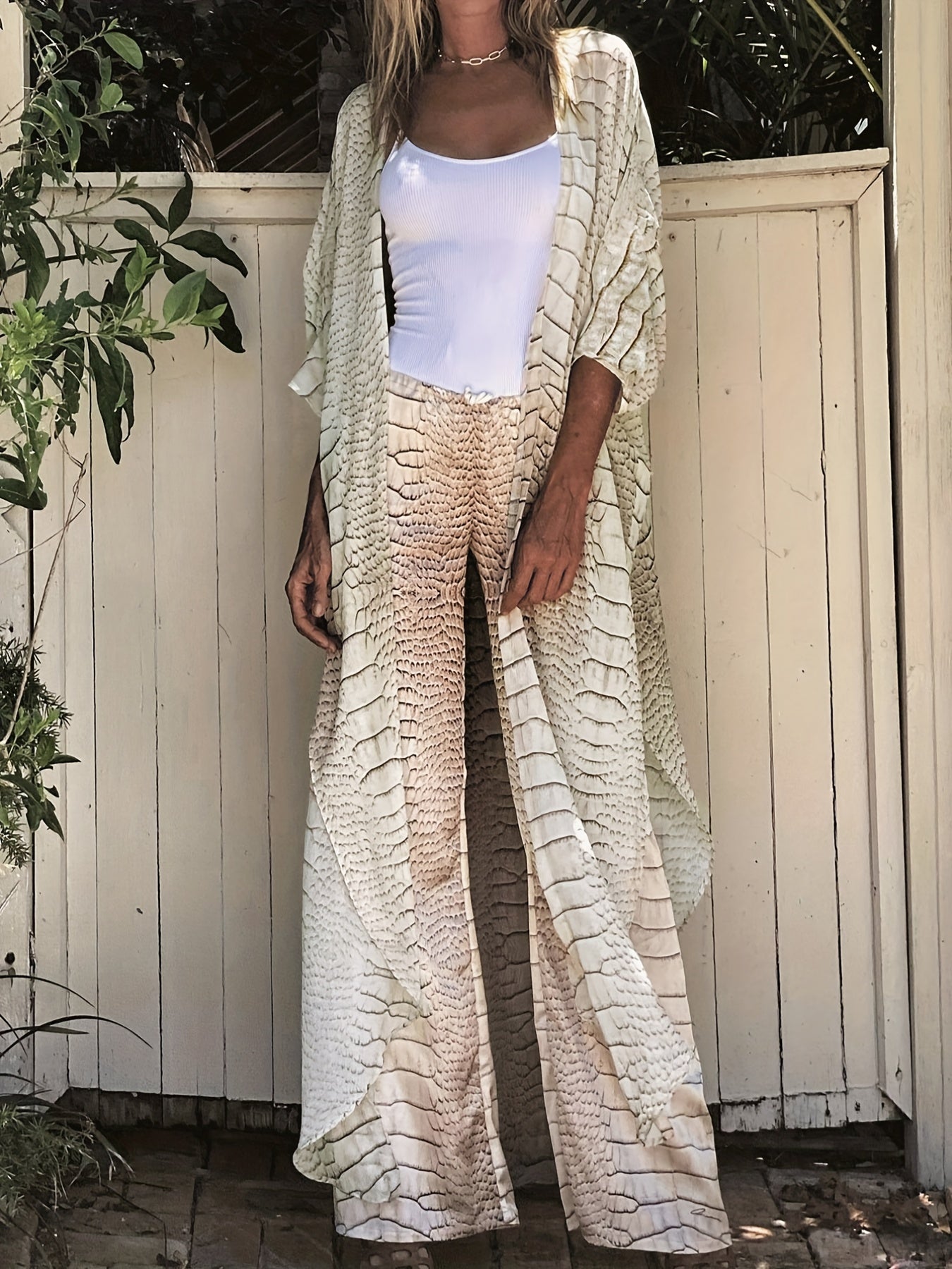 Crocodile Print V Neck Kaftan 2 Piece Set Women's Swimwear
