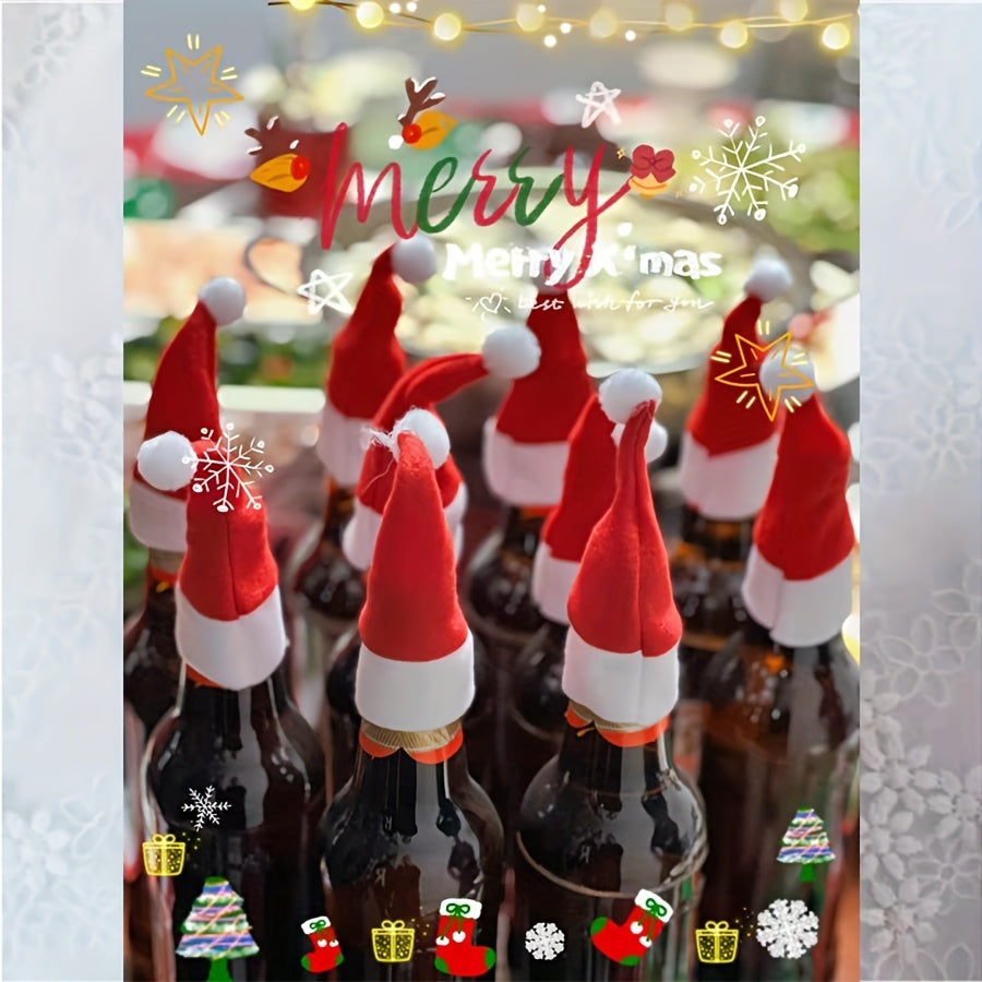 10pcs Mini Christmas Hats 2.36in Wide 3.9in High Red Wine Party Decorations