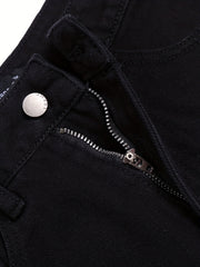 Button Fly Asymmetrical Denim Shorts